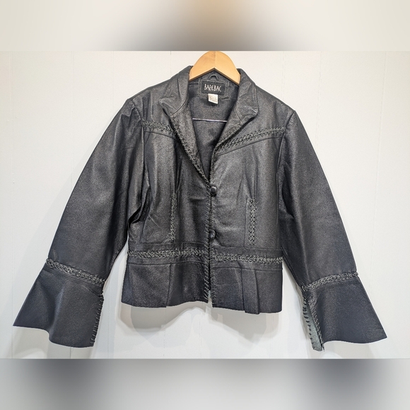 Barebac Leather Jacket in Black Large Whipstitch Bell Sleeve‎ Hippie Moto Boho - Picture 5 of 7